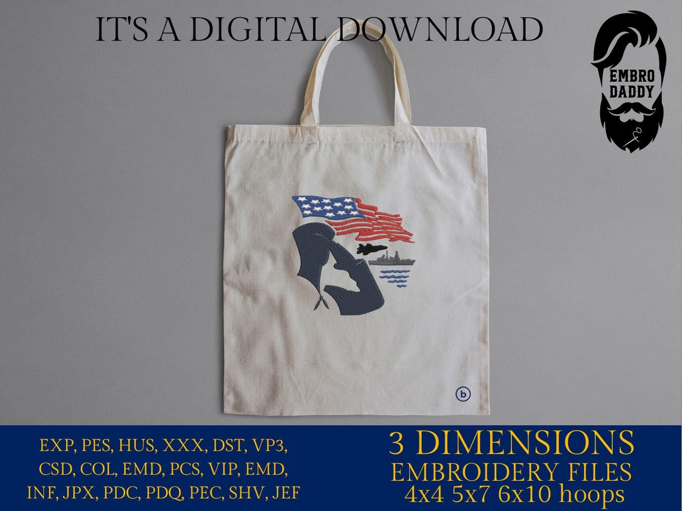 Machine Embroidery files, USA flag, US Sailor, American Soldier, United States Navy, PES, xxx, hus & more