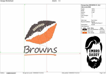 Machine Embroidery, Browns embroidery design, football gift idea PES, xxx, hus & more, wedding, fan embroidery files