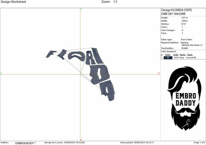 Machine Embroidery files, State of Florida, USA flag, dst, PES, xxx, hus & more