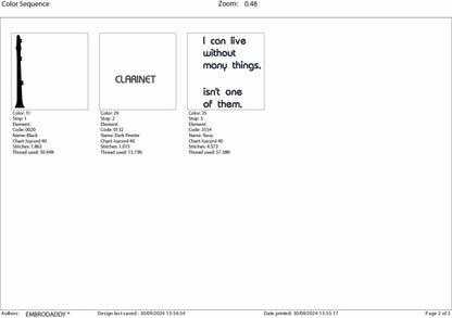 Machine Embroidery files, clarinet, PES, xxx, hus & more