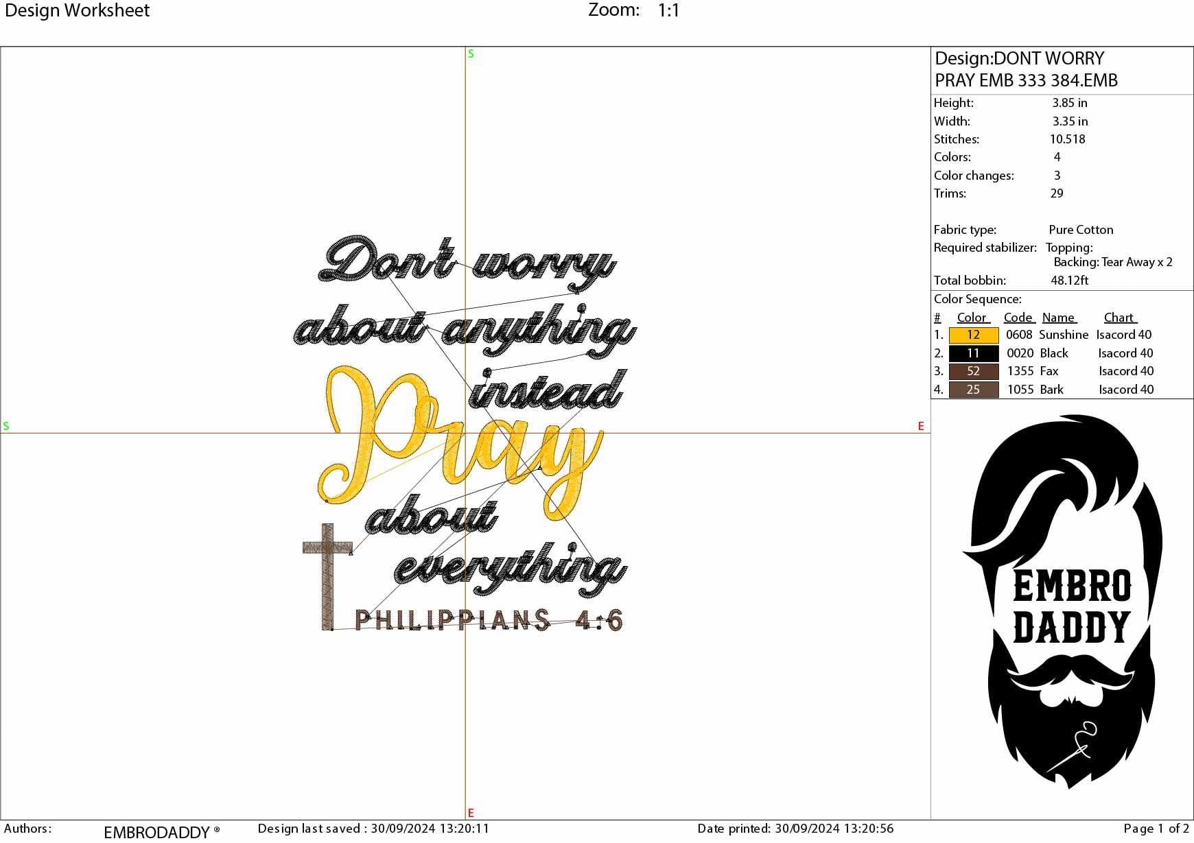 Machine Embroidery files, don't worry about anything instead pray, Religious, PES, xxx, hus & more