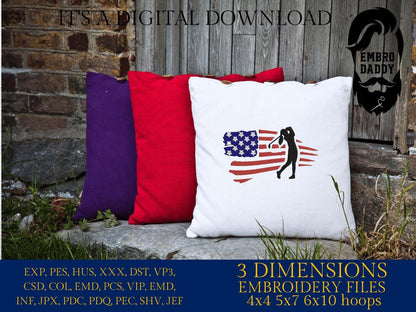 Machine Embroidery files, Golf Usa flag, golfer, woman, girl, PES, DST, hus & more