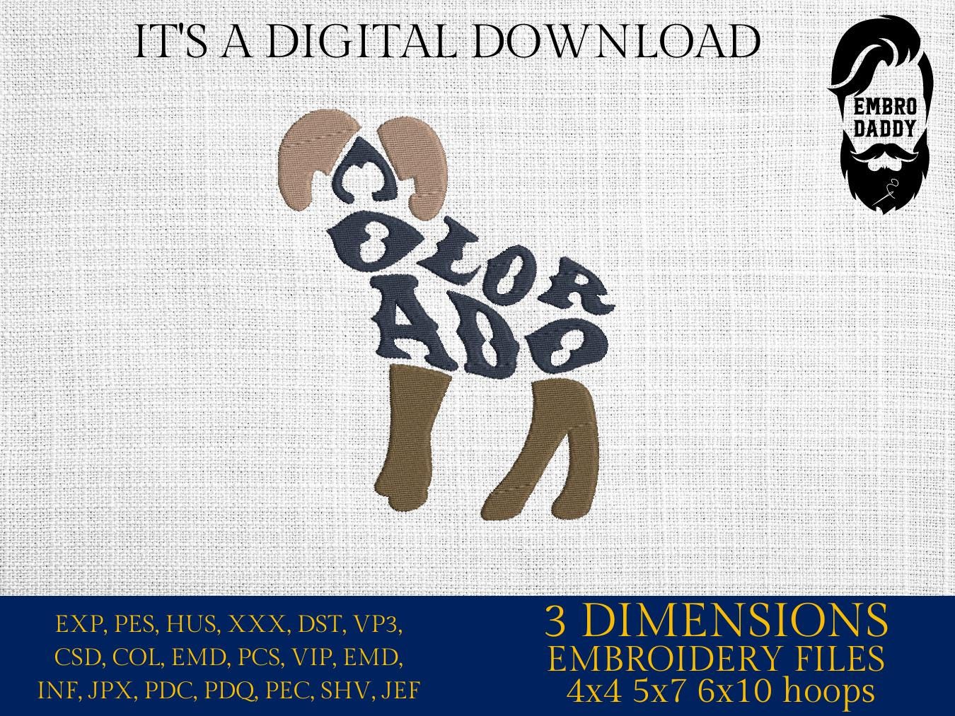 Machine Embroidery files, Colorado, big horns sheep, DST, PES, xxx hus & more,