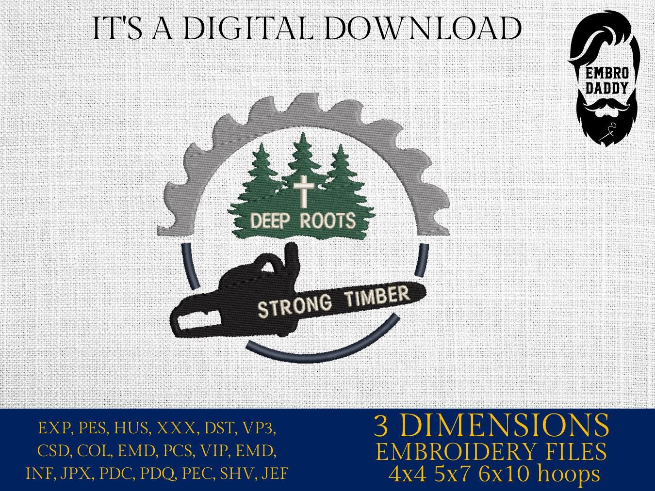 Machine Embroidery files, Wood Saw Blade, Logger, Wood Blade, Jesus Cross, Lumberjack, DST, PES, xxx hus & more