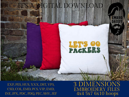 Machine Embroidery, let's go Packers, embroidery design, football gift idea PES, xxx, hus & more