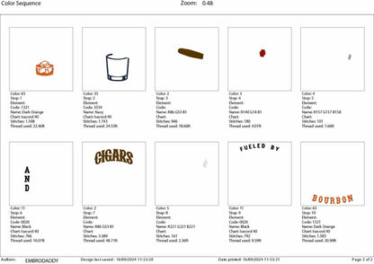 Machine Embroidery files, Fueled By Cigars and Bourbon, Funny Cigar aficionado, Smoker, Smoke, Stogie, DST, PES, xxx, hus, dst & more