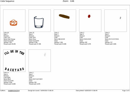 Machine Embroidery files, I'll be in the backyard, Funny Cigar aficionado, Smoker, Smoke, Stogie, DST, PES, xxx, hus, dst & more