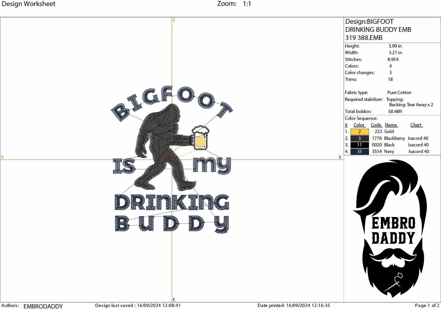 Machine Embroidery files, bigfoot drinking buddy, PES, xxx, hus & more