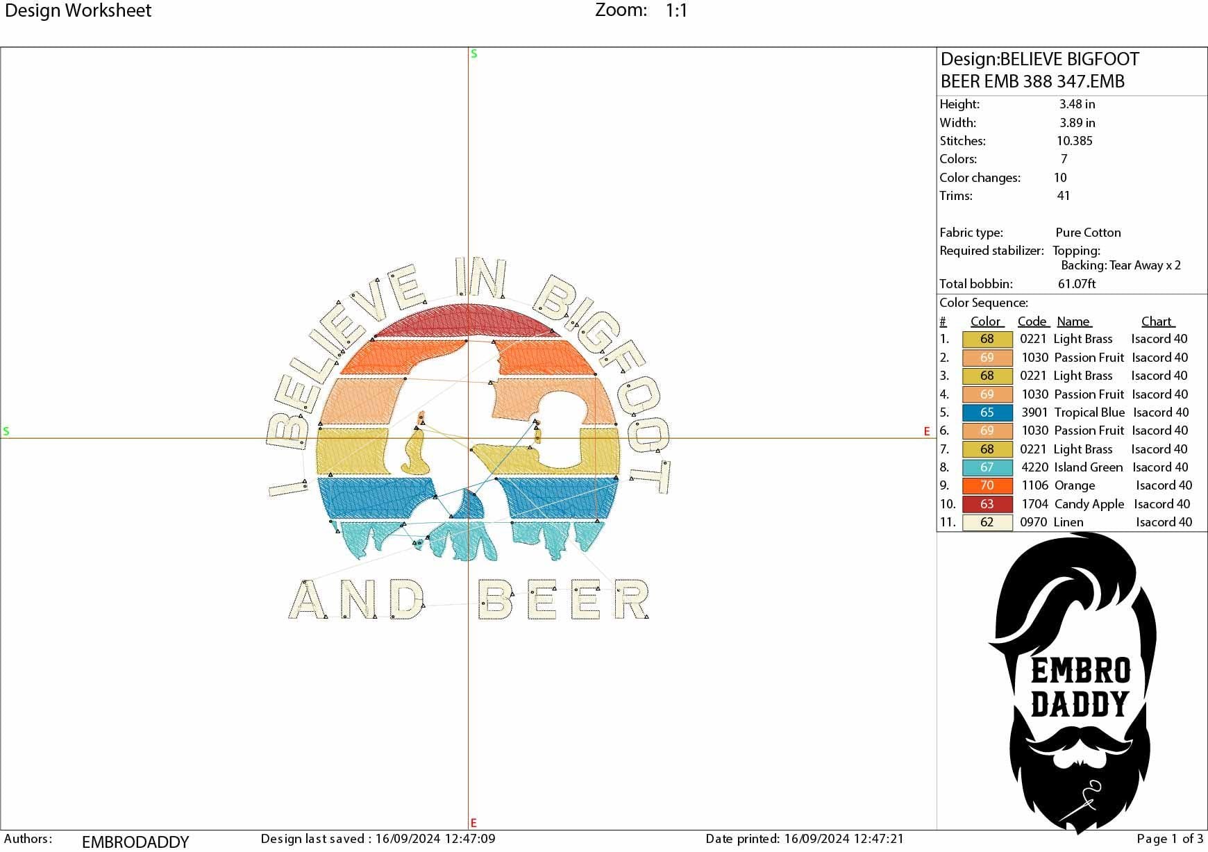 Machine Embroidery files, I believe in bigfoot and beer, PES, xxx, hus & more