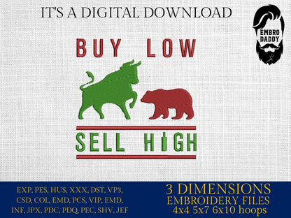 Machine Embroidery, buy low sell high, Bull and Bear Trading, Bitcoin, Trader, Crypto Cricut, Cryptocurrency PES, DST, xxx, hus & more