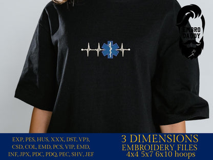 Machine Embroidery files, Heartbeat Pulse EMT Paramedic, Heart beat, EKG, dst, PES, xxx, hus & more