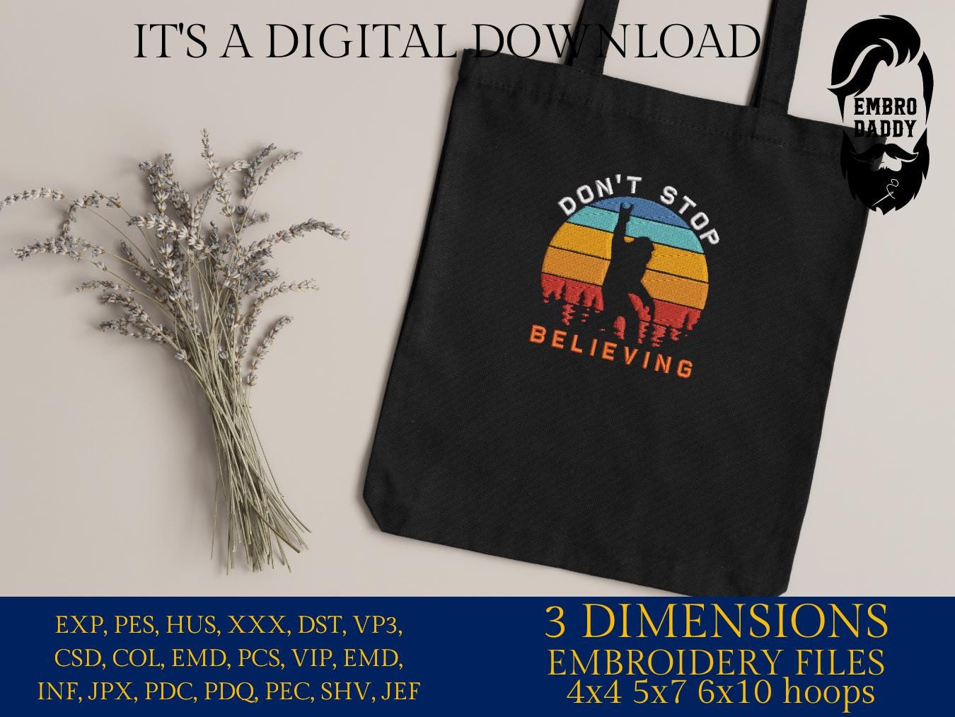 Machine Embroidery files, bigfoot, don't stop believing, PES, xxx, hus & more