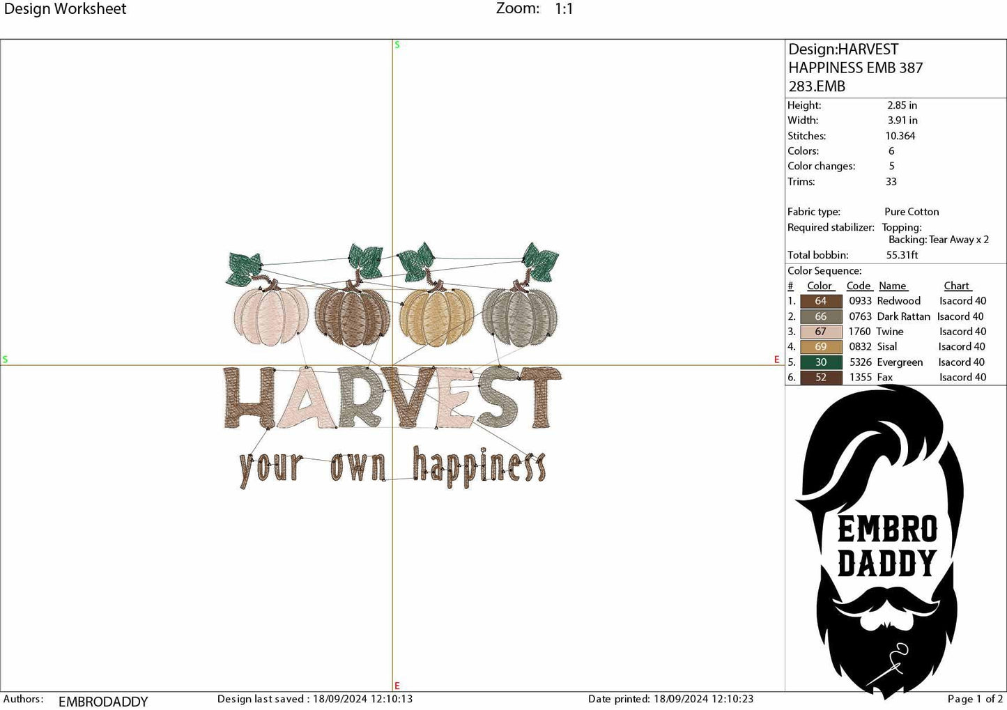 Machine Embroidery files, Harvest Your Own Happiness, Fall, Trendy, Pumpkins, Pumpkin, autumn, DST, xxx, hus & more