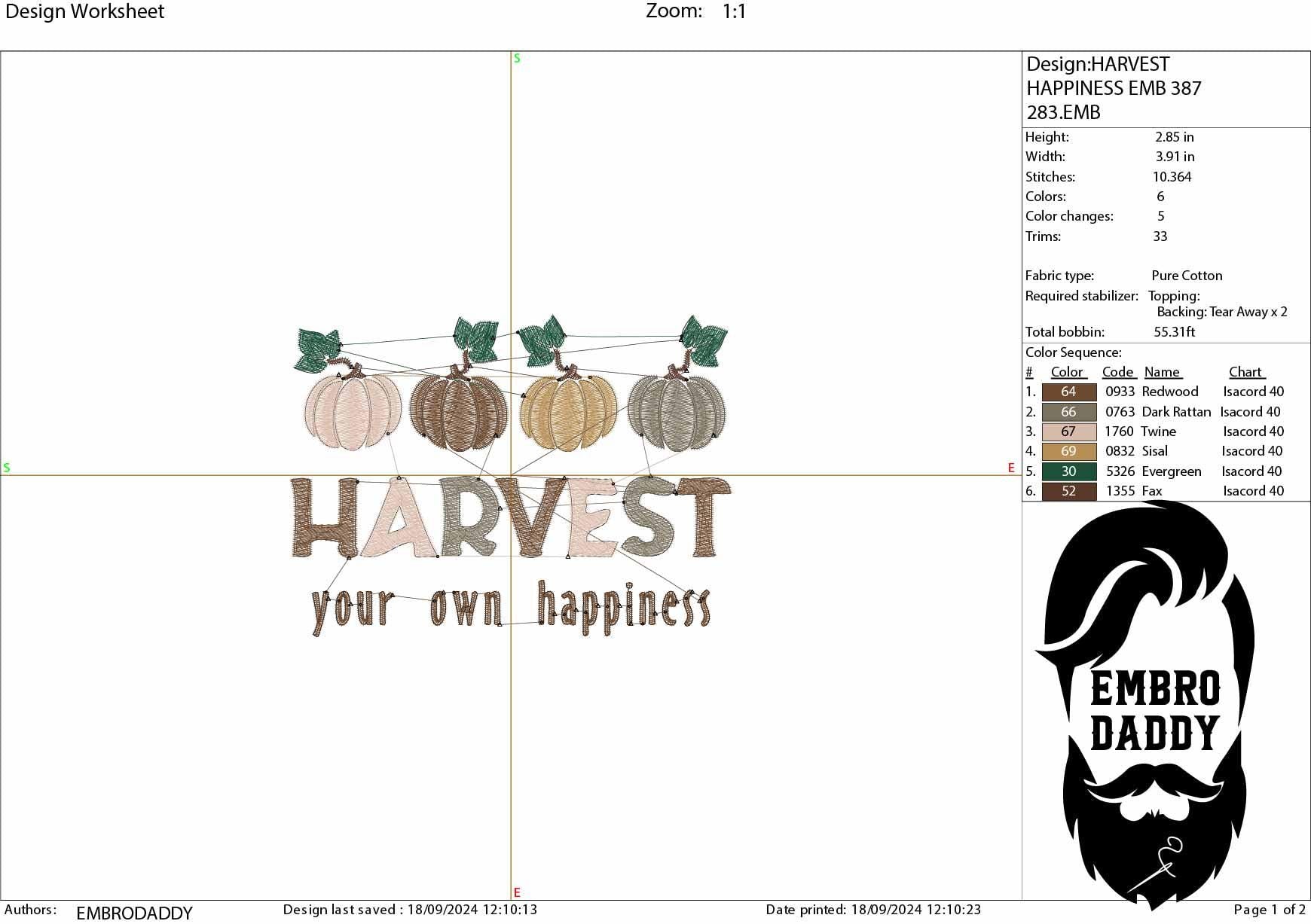 Machine Embroidery files, Harvest Your Own Happiness, Fall, Trendy, Pumpkins, Pumpkin, autumn, DST, xxx, hus & more