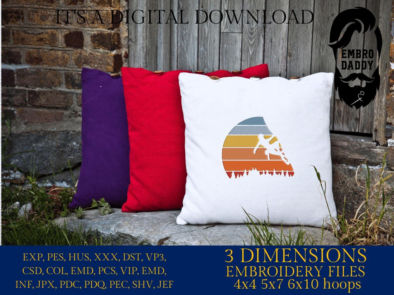 Machine Embroidery files, climber sunset, climbers, PES, DST, xxx, hus & more