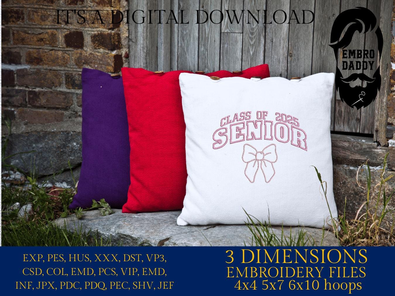 Machine Embroidery files, Coquette Senior Class Of 2025, Ping Bow, Senior 2025, Graduation 2025, high school , PES, DST, xxx, hus & more