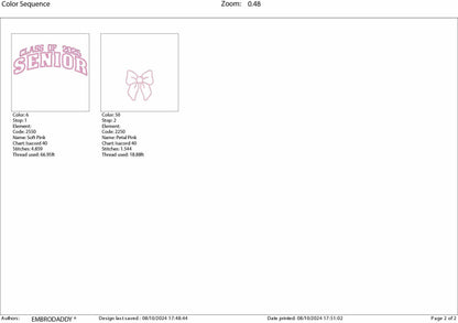 Machine Embroidery files, Coquette Senior Class Of 2025, Ping Bow, Senior 2025, Graduation 2025, high school , PES, DST, xxx, hus & more