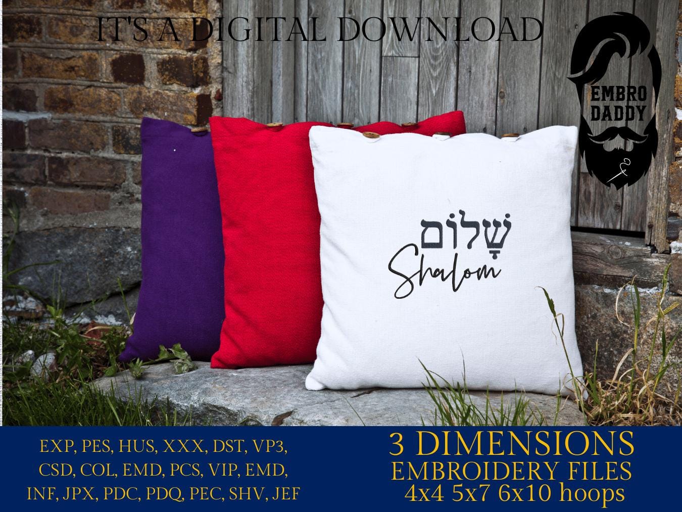 Machine Embroidery files, Shalom, Jewish Peace, Hebrew Letters, DST, PES, xxx hus & more,