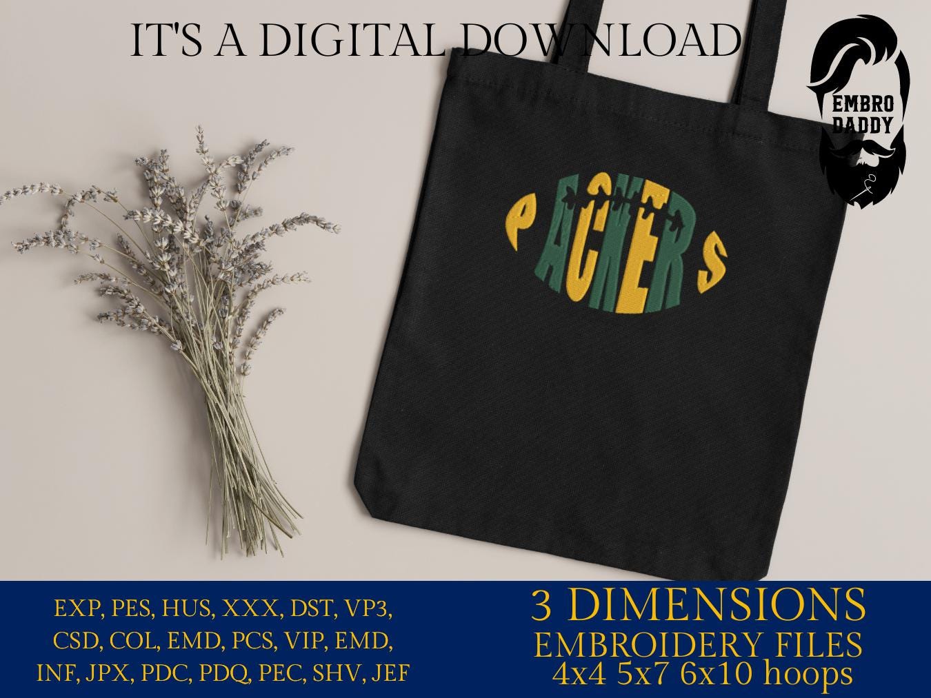 Machine Embroidery, packers embroidery design, football gift idea PES, xxx, hus & more