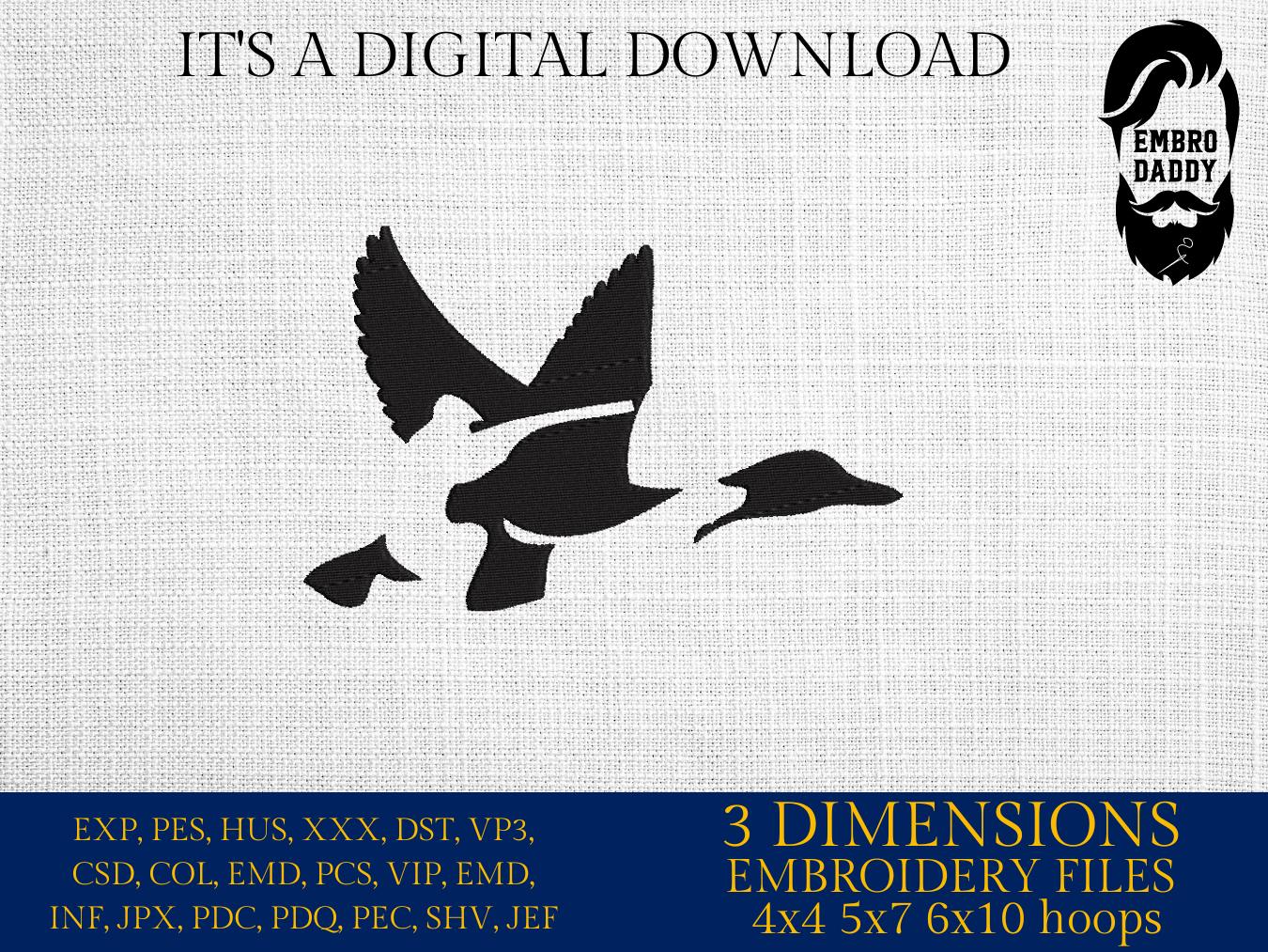 Machine Embroidery files, duck hunting, PES, xxx, hus, dst & more