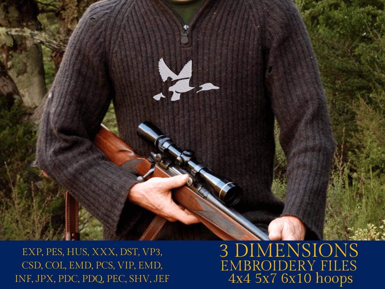 Machine Embroidery files, duck hunting, PES, xxx, hus, dst & more