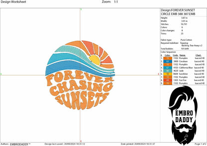 Machine Embroidery files, forever chasing sunset, weavy Design PES, xxx, hus & more