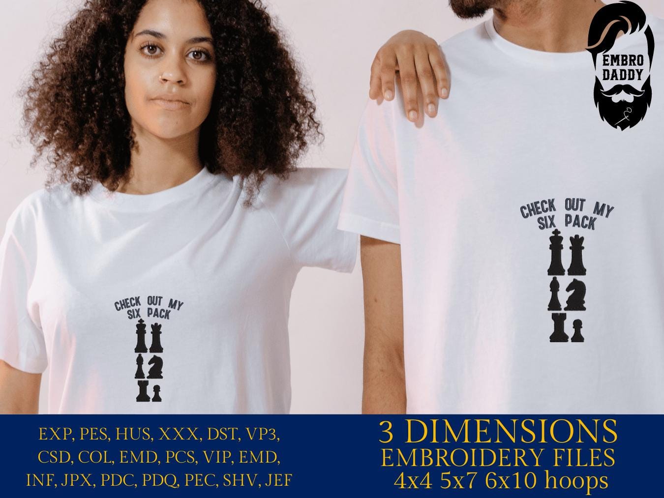 Machine Embroidery files, Check out my six pack, Chess, funny, PES, xxx, hus & more, fan embroidery files
