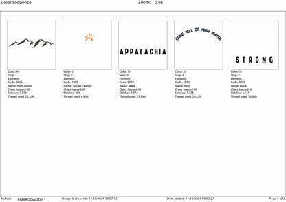 Machine Embroidery files, Appalachia strong, dst, PES, xxx, hus & more