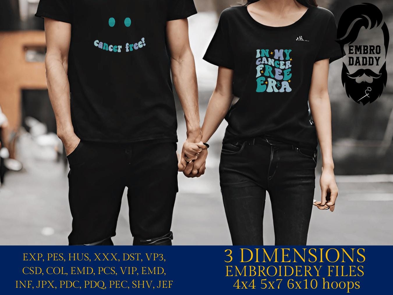 Machine Embroidery files, in my cancer free era, two files, embroidery files, PES, dst, xxx, hus & more