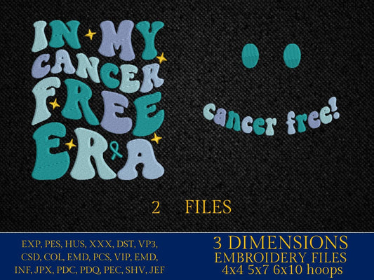 Machine Embroidery files, in my cancer free era, two files, embroidery files, PES, dst, xxx, hus & more