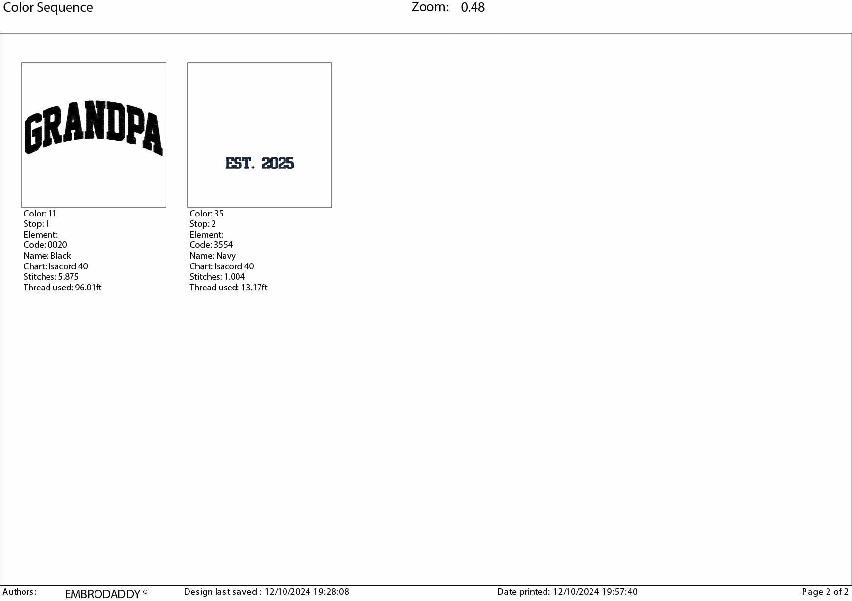 Machine embroidery files, Grandpa EST 2025, PES, DST, hus & more