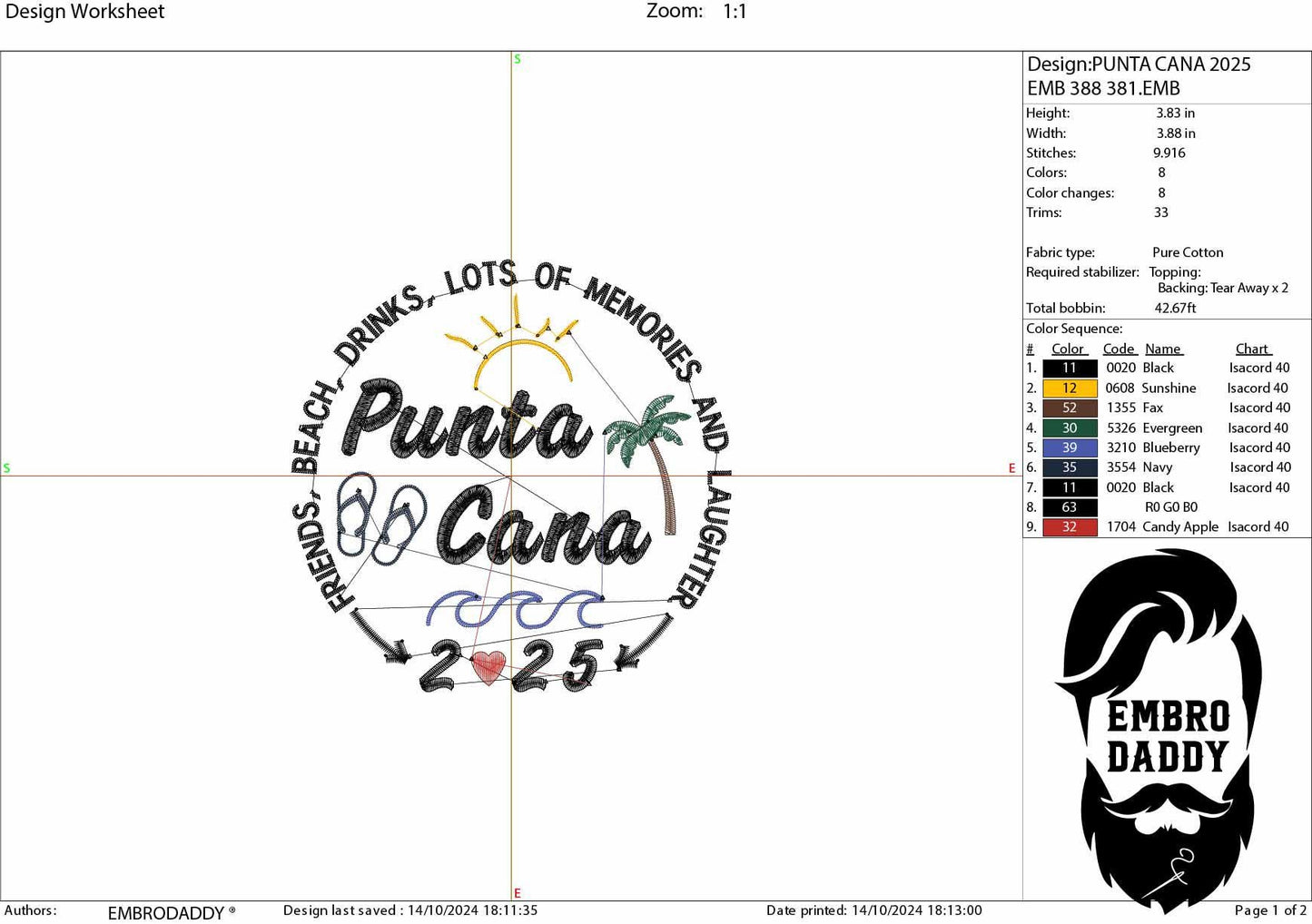 Machine Embroidery files, Punta Cana 2025, family vacation, beach, family trip, PES, xxx, hus & more