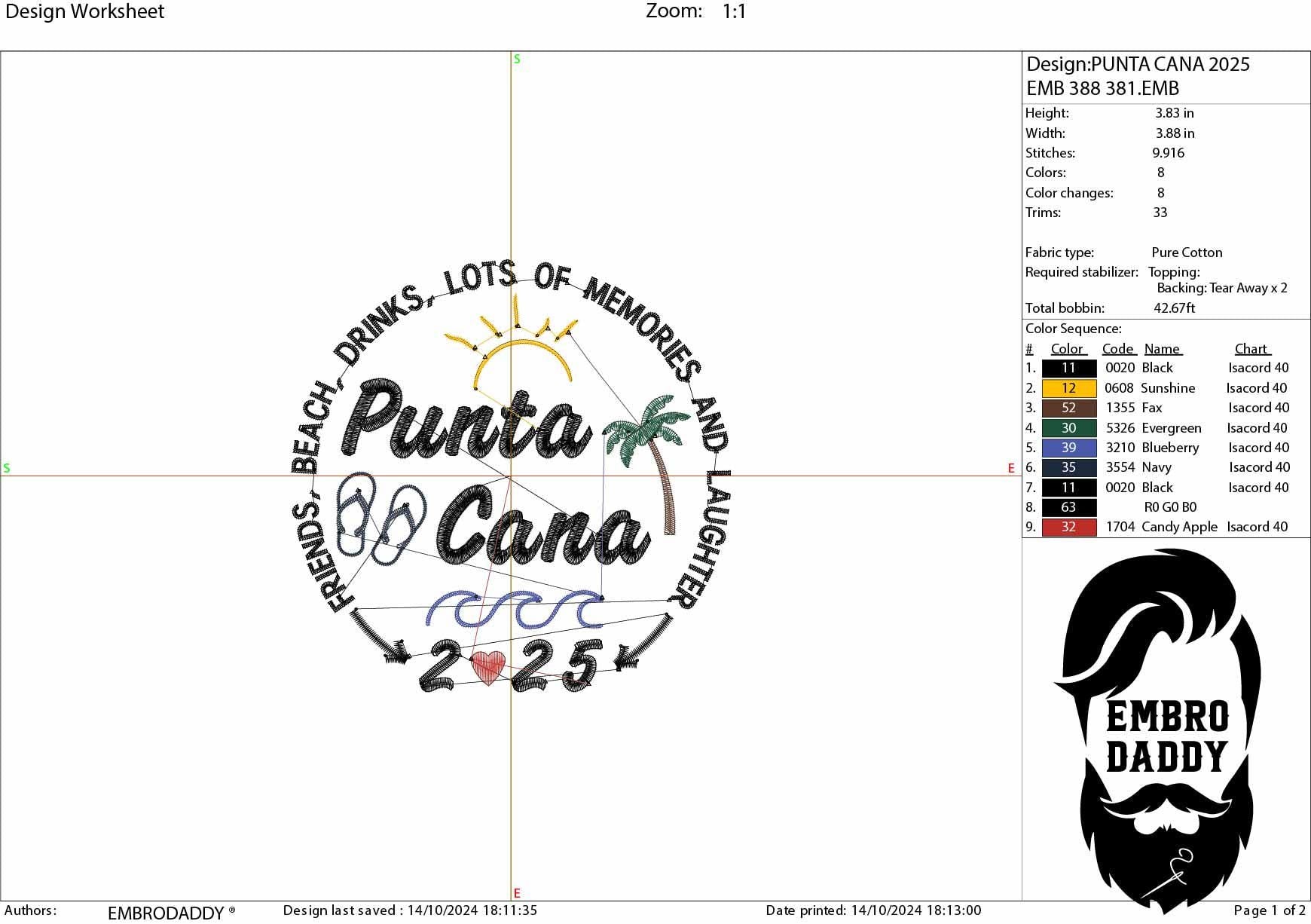 Machine Embroidery files, Punta Cana 2025, family vacation, beach, family trip, PES, xxx, hus & more