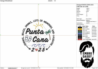 Machine Embroidery files, Punta Cana 2025, family vacation, beach, family trip, PES, xxx, hus & more