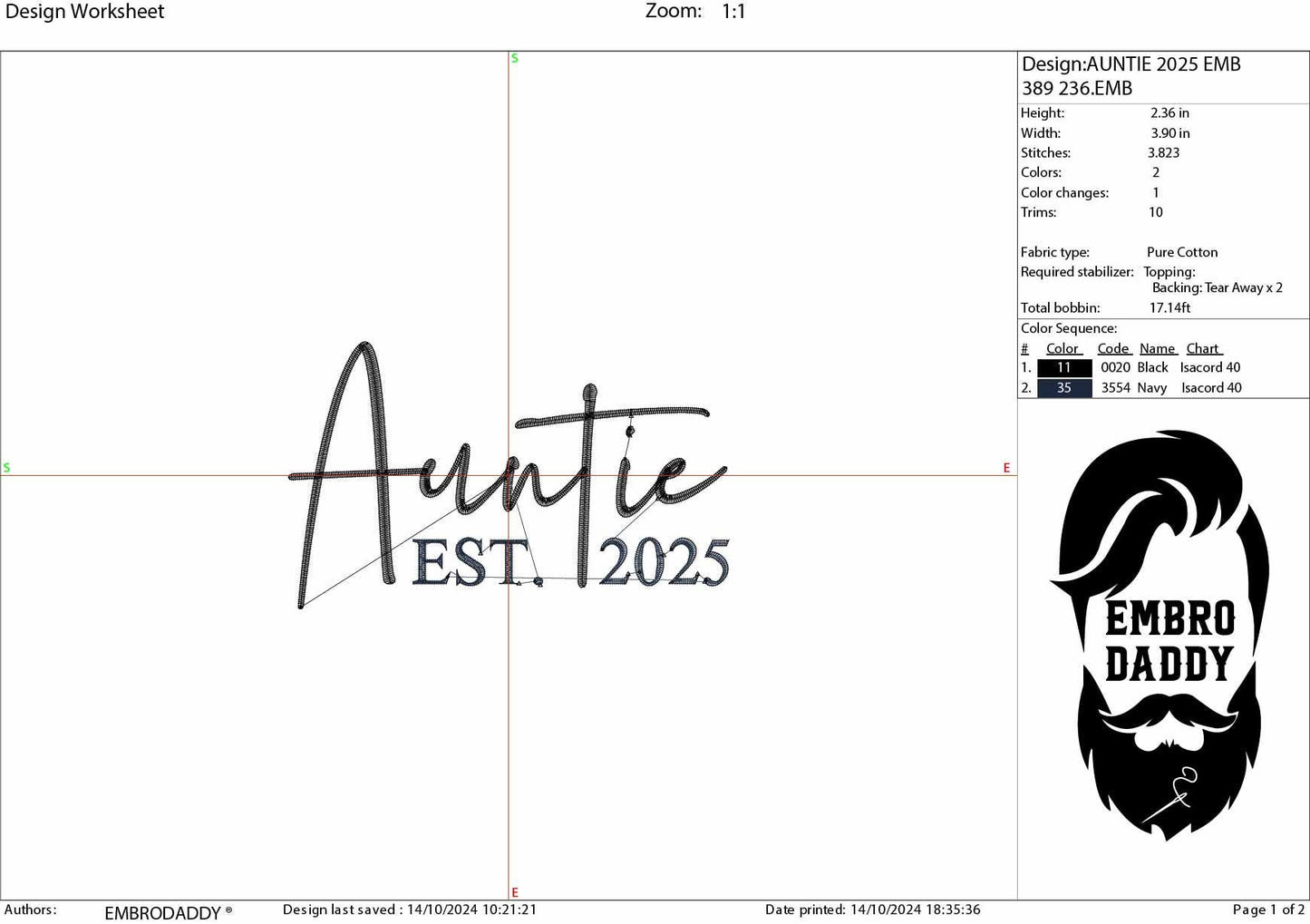 Machine Embroidery files, Auntie est. 2025, embroidery files, PES, xxx, hus & more, embroidery files