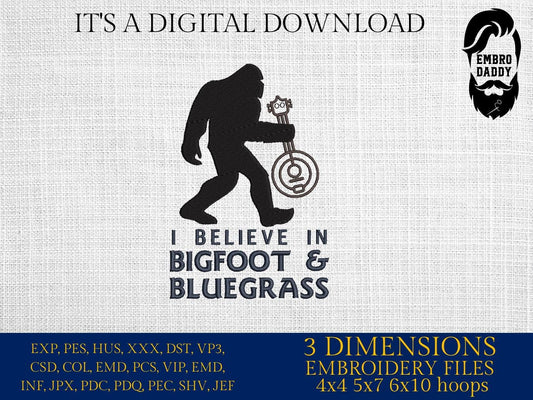 Machine Embroidery files, Bigfoot Banjo, bluegrass, Bigfoot pes, Big Foot, Yeti, Sasquatch PES, xxx, hus & more
