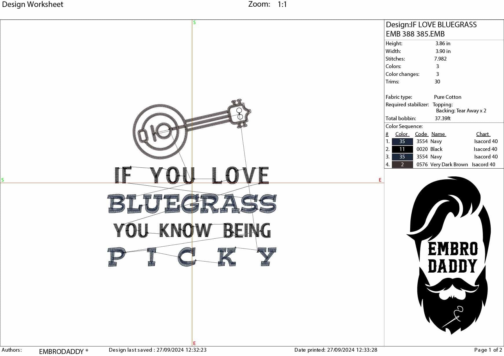 Machine Embroidery files, Banjo, if you love bluegrass you know being picky, PES, xxx, hus & more