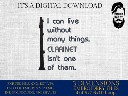 Machine Embroidery files, clarinet, PES, xxx, hus & more
