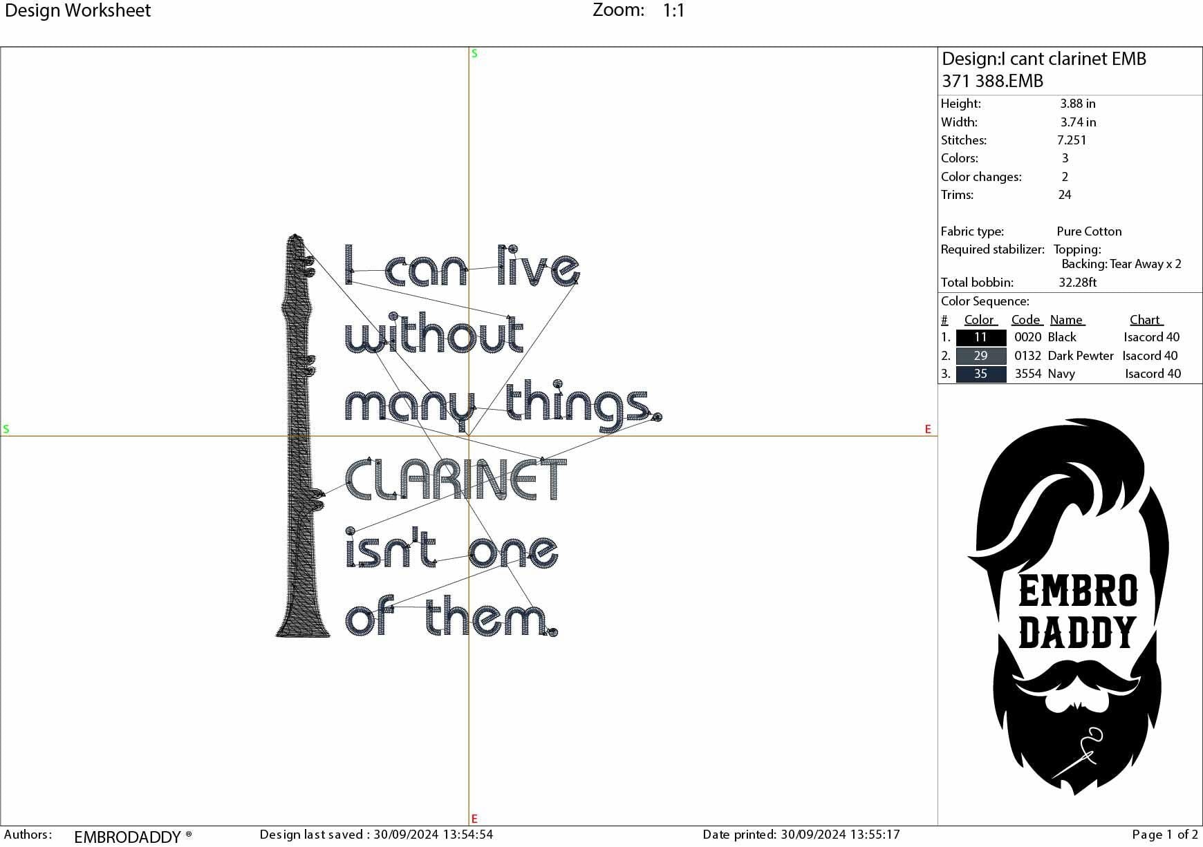 Machine Embroidery files, clarinet, PES, xxx, hus & more