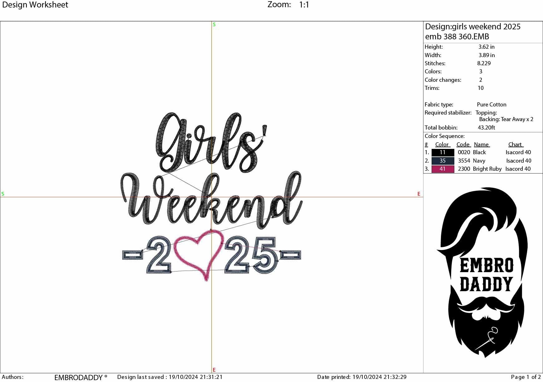 Machine Embroidery files, Girls weekend 2025 , PES, xxx, hus & more