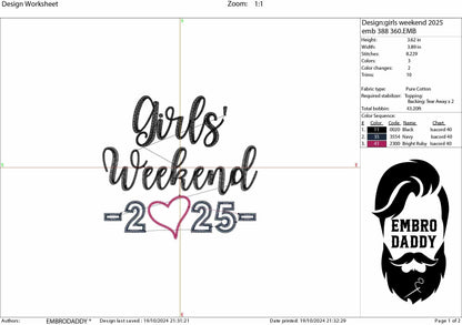 Machine Embroidery files, Girls weekend 2025 , PES, xxx, hus & more