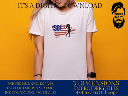 Machine Embroidery files, Golf Usa flag, golfer, woman, girl, PES, DST, hus & more