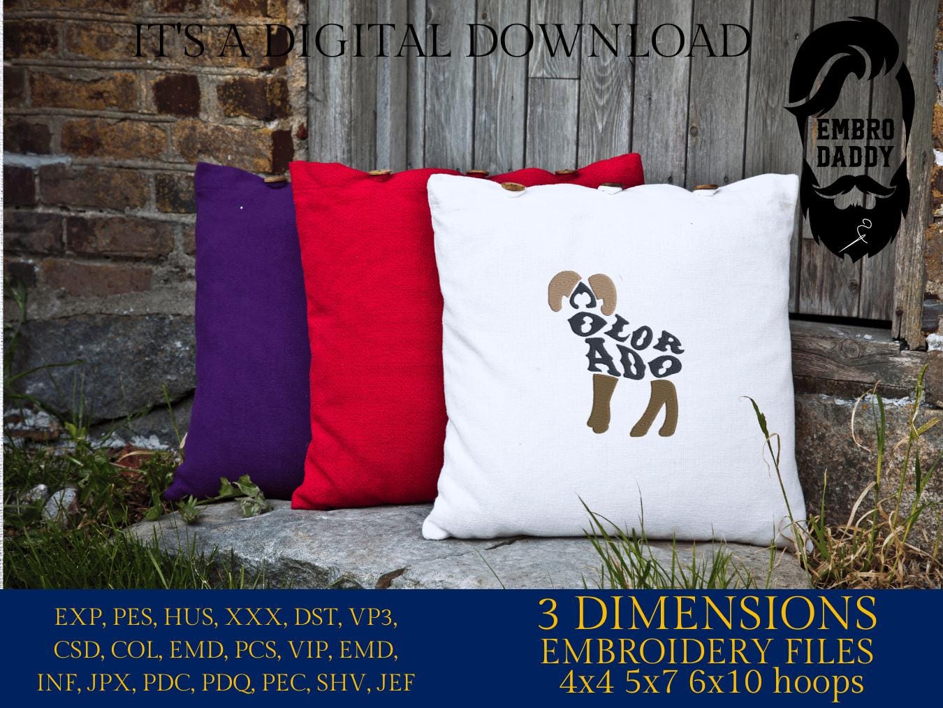 Machine Embroidery files, Colorado, big horns sheep, DST, PES, xxx hus & more,