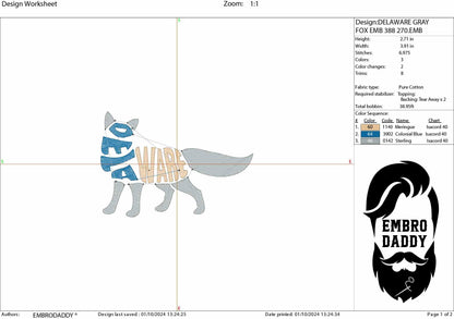 Machine Embroidery files, Delaware, grey fox, DST, PES, xxx hus & more,