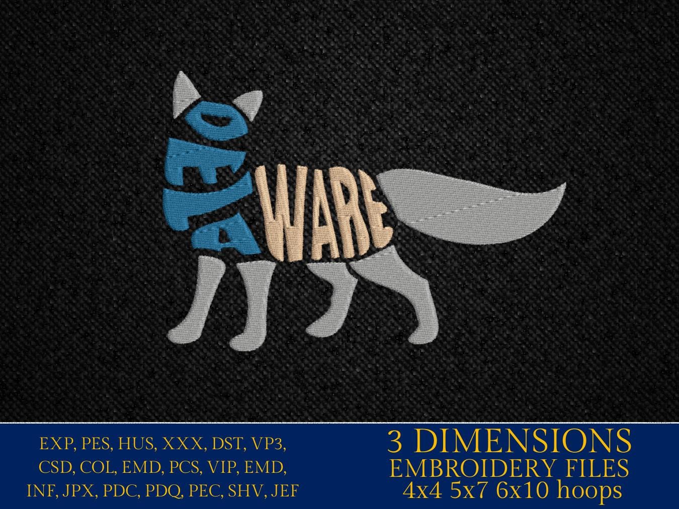 Machine Embroidery files, Delaware, grey fox, DST, PES, xxx hus & more,
