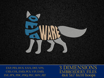 Machine Embroidery files, Delaware, grey fox, DST, PES, xxx hus & more,