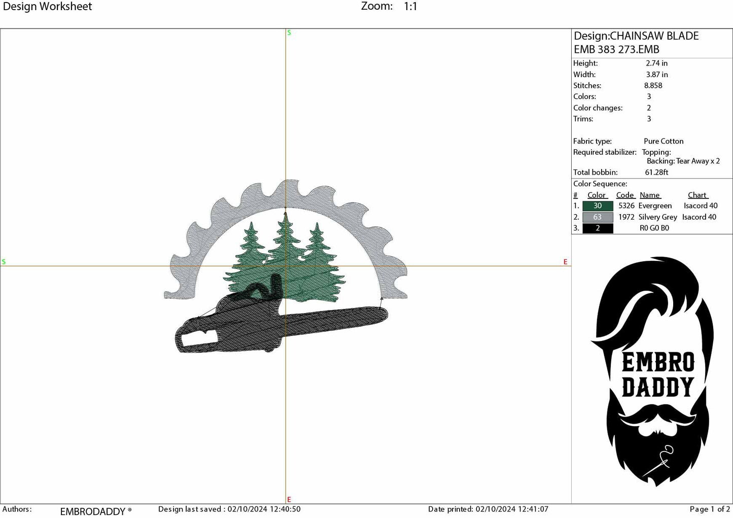 Machine Embroidery files, Wood Saw Blade, Logger, Wood Blade, Wood Saw Blade with Trees, Lumberjack, DST, PES, xxx hus & more