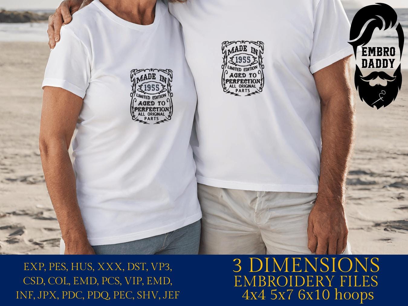 Machine Embroidery files, made in 1955 aged to perfection pes, birthday funny embroidery files, gift idea PES, DST, xxx, hus & more