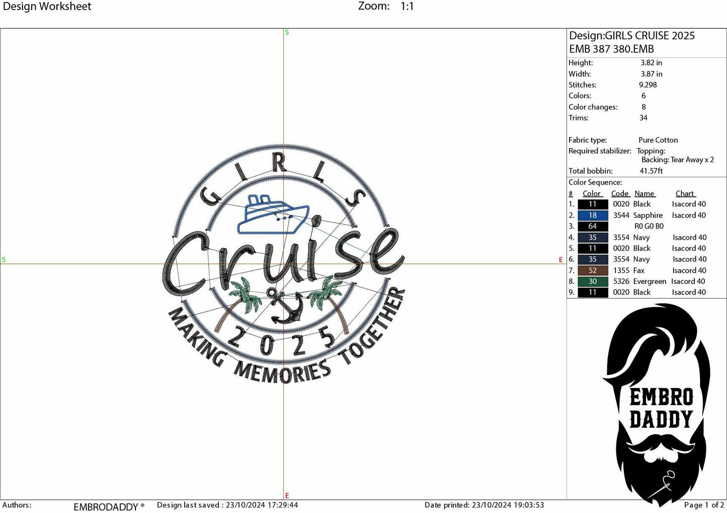 Machine Embroidery files, Girls Cruise 2025, memories together, PES, xxx, hus & more, embroidery files