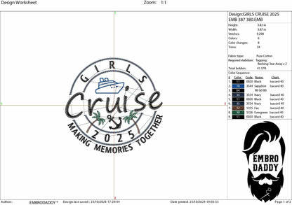 Machine Embroidery files, Girls Cruise 2025, memories together, PES, xxx, hus & more, embroidery files